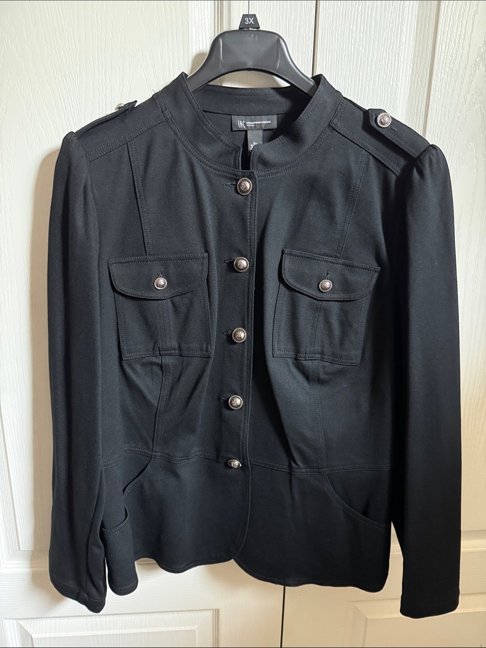 INC International Concepts Black Military-Style Button Jacket